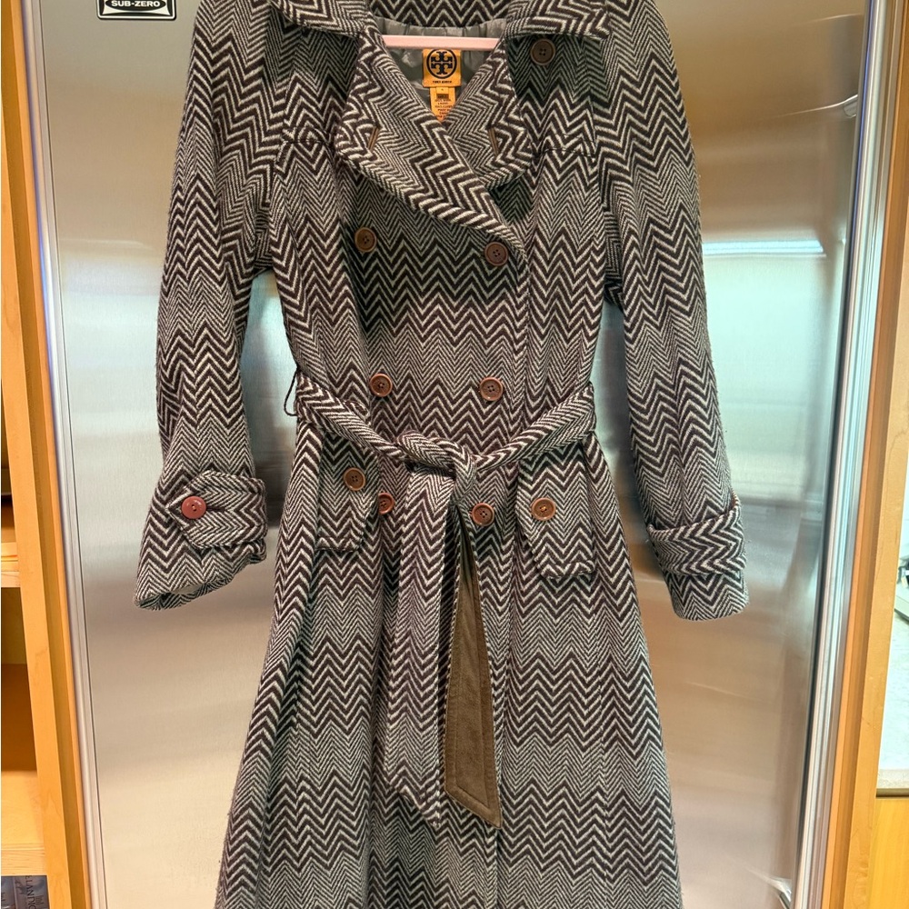 Tory Burch Brown and Cream Chevron Coat